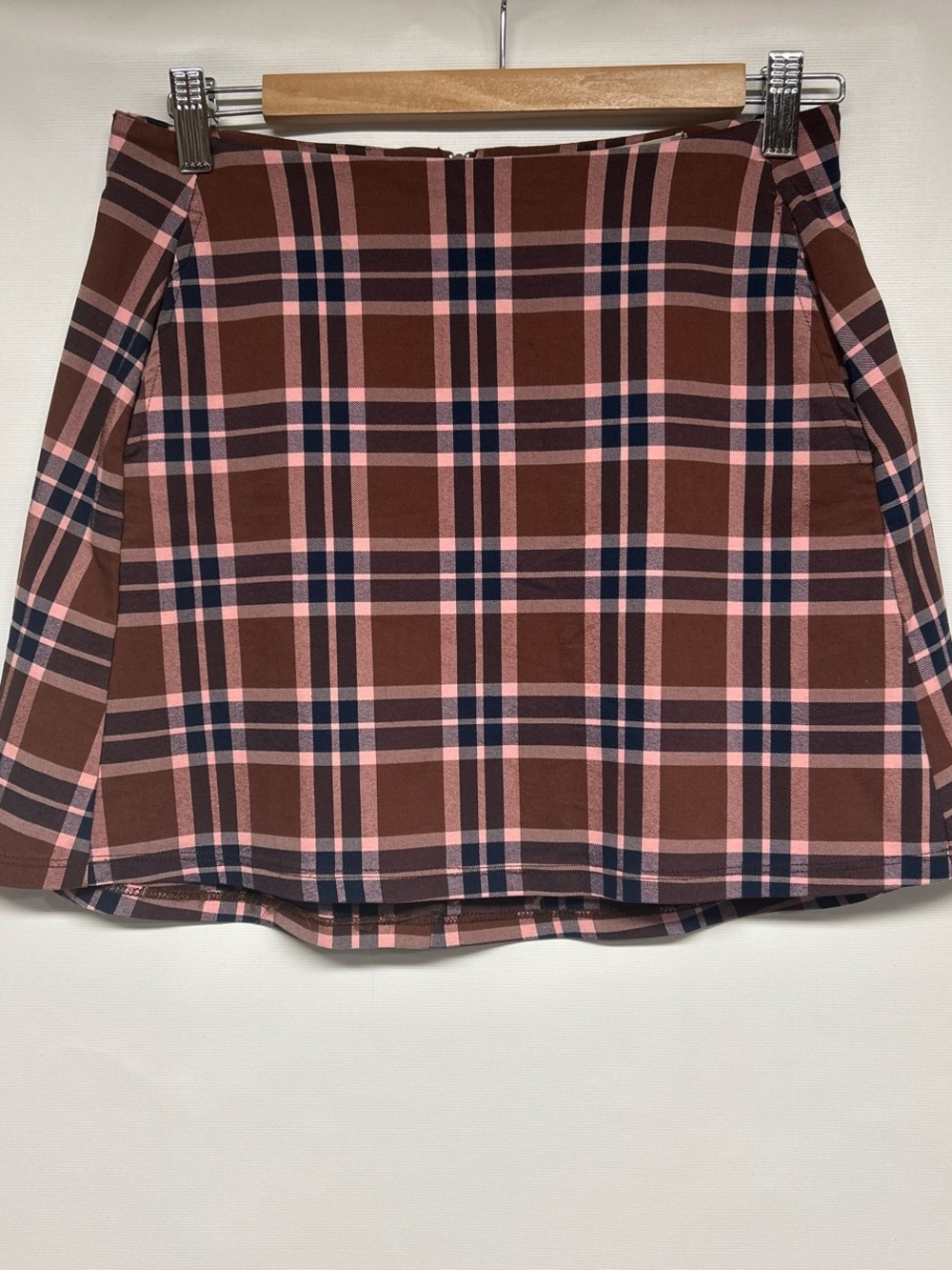 Altar'd State Brown, Pink & Navy Plaid Mini Skirt